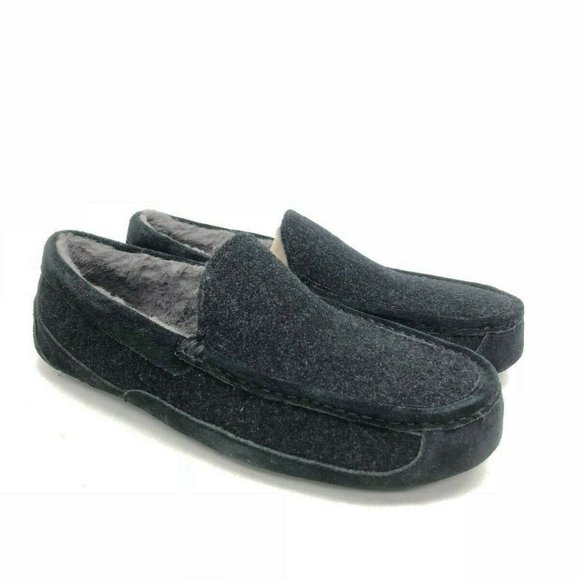 UGG NEW ASCOT WOOL‎ SHEARLING SLIPPERS BLACK - Picture 1 of 8